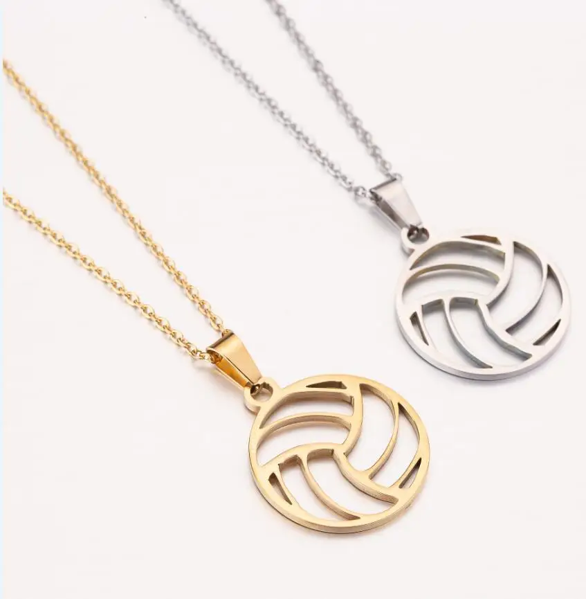 Simple Design Gold Silver Plated Stainless Steel VolleyBall Shape Pendant Necklace Sports Jewelry for Men and Women Necklace