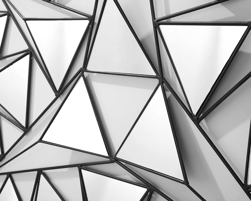 Metal Black Triangle Design With Mirror Wall Decoration