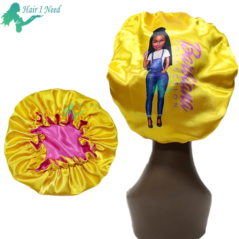 Custom Logo Soft Satin Bonnet Silk Sleeping Cap double sided bonnet