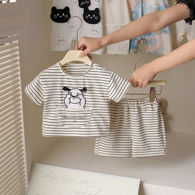 Casual Summer Baby Boys 2-Piece Romper Set Short Sleeve & Shorts Cartoon Pattern Outfit for Toddler Outdoor Play 0-36 Months