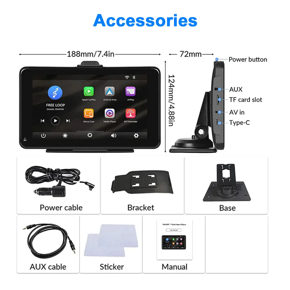 7 Inch Wireless Carplay Auto Radio with Camera & Mirror Link