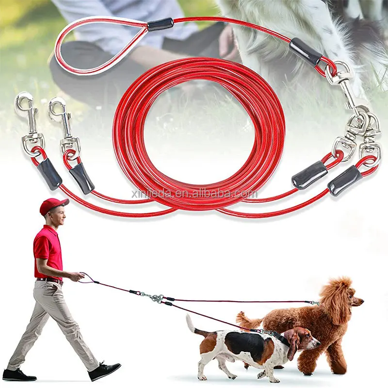 Custom Double Metal Dog Leash Steel Wire Dog Leash Rope Cable Tie Outs ...