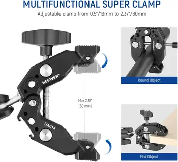 NEEWER Double Super Clamp Camera Mount with Dual Ball Heads Magic Arm for Desk Selfie Stick Tripod Stand Gimbal Rod, LED Light detail image
