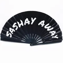 BSBH  Wholesale Customized Kung Fu Clack Large Big Size Bamboo Fabric Foldable 13 INCH Hand Fan For Festival Use