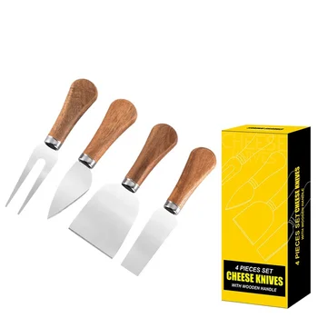 New Design Mini Stainless Steel 4 pcs Cheese Knife Set with Acacia Wood Handle for Charcuterie and Cheese Spread