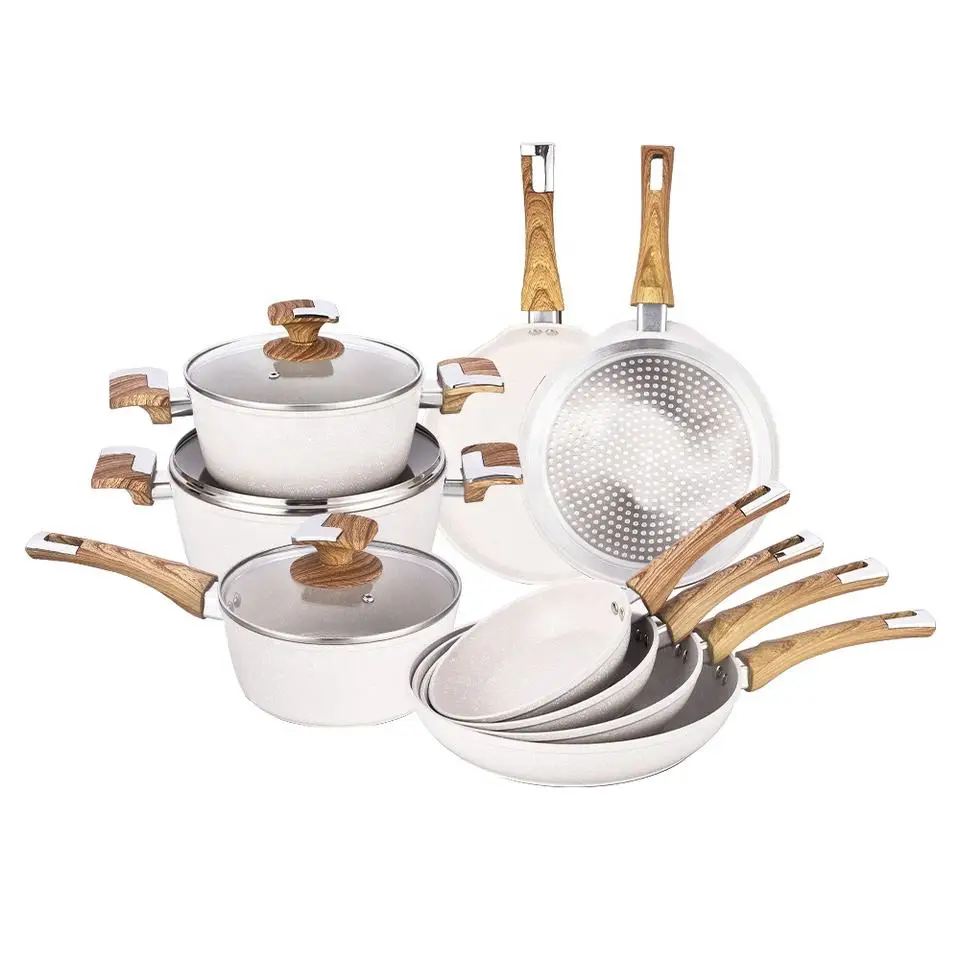 High Quality Induction Cookware Sets Aluminium Forged Marble Non-stick ...