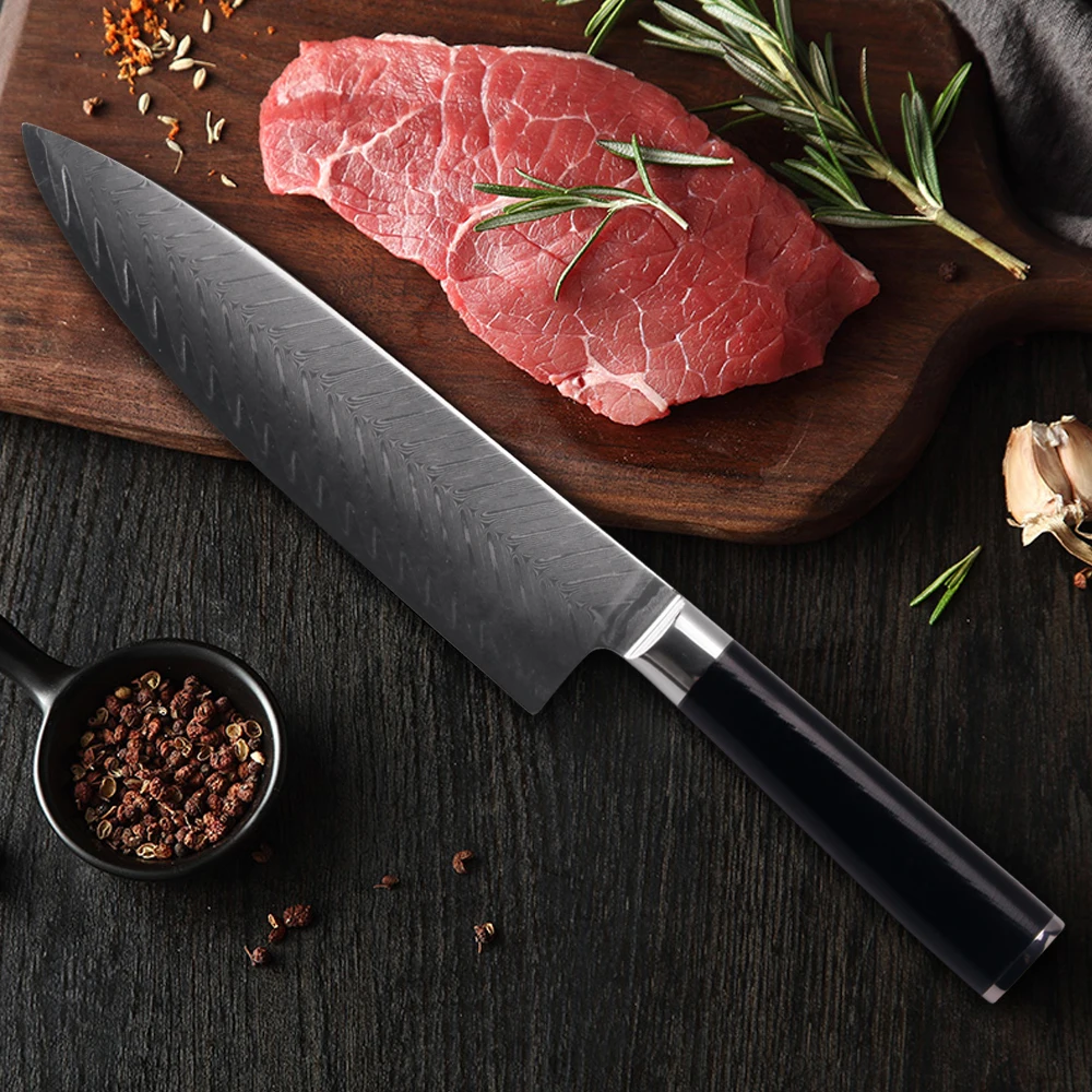 Professional Black G10 Handle Kitchen Knife Damascus Cooking Knife Vg