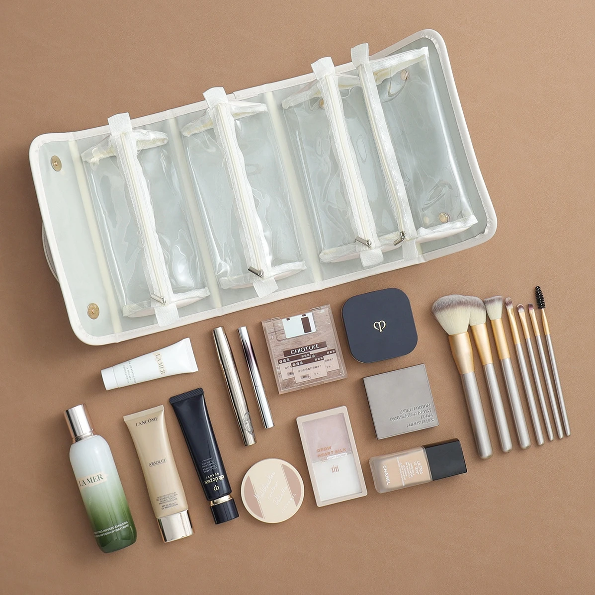 High Quality Custom Detachable Vegan Leather Makeup Organizer Cosmetic Bag Set Large Capacity with Zipper Closure for Women