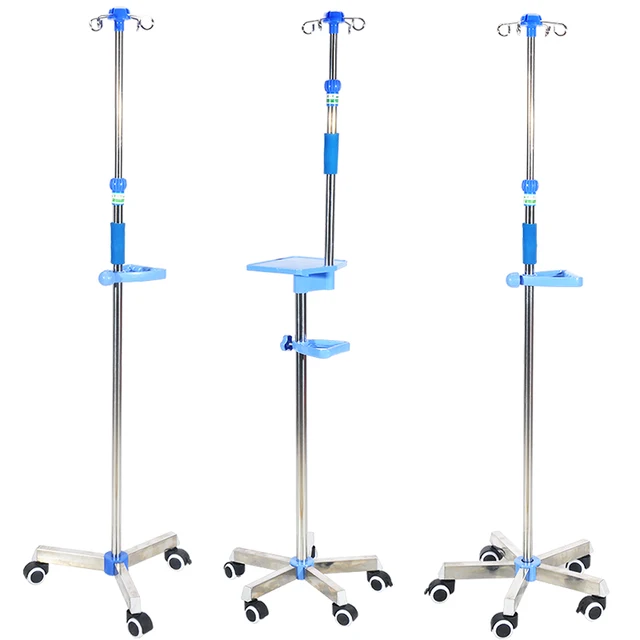 Medical Infusion Stand Infusion Pole Hospital IV Pole Portable Steel Drip Stand with Five Wheels Hospital Drip Iv Pole