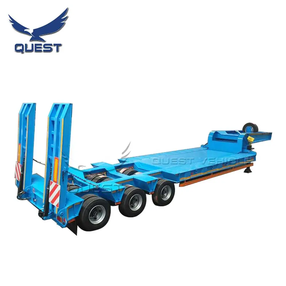 QUEST Excavator Loader Lowboy Lowbed Semi-trailer 2 Lines 4 Axles  Lowbed Ramp Trailers Low Bed Tractor Trailer100 Ton
