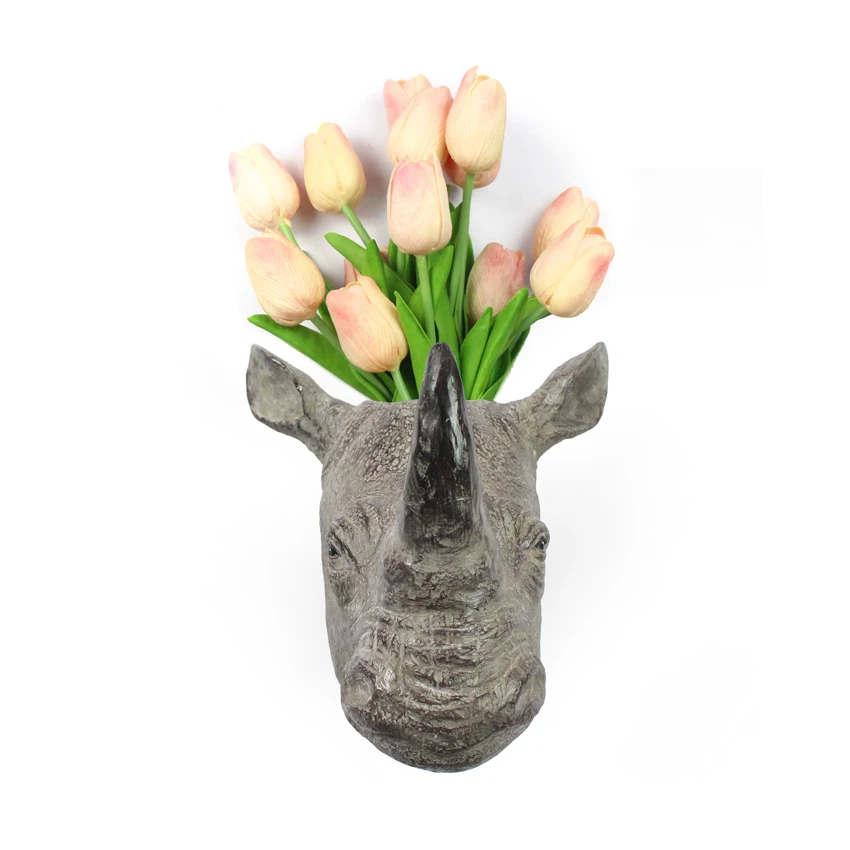 Wholesale 3D Amazon Animal Head Vase Tabletop Decor Giraffe Zebra Bear Rhino For Wall Home Decor factory