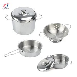 Chengji Cook Game Pretend Play Pot Metal Kitchenware Set Kids Kitchen Toys Cooking Play Set Stainless Steel Toys