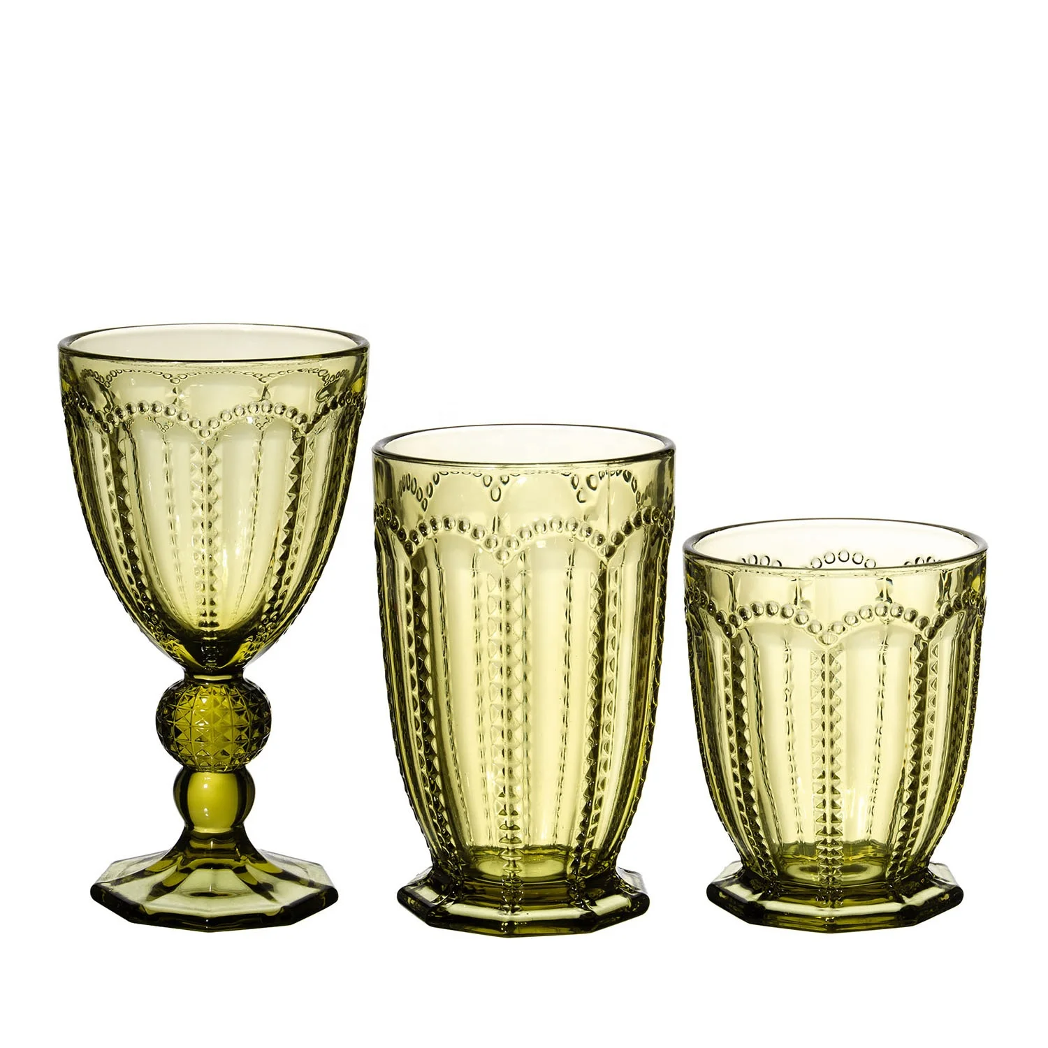 Stock Custom Wholesale Pink Colored Vintage Embossed Glassware Goblet