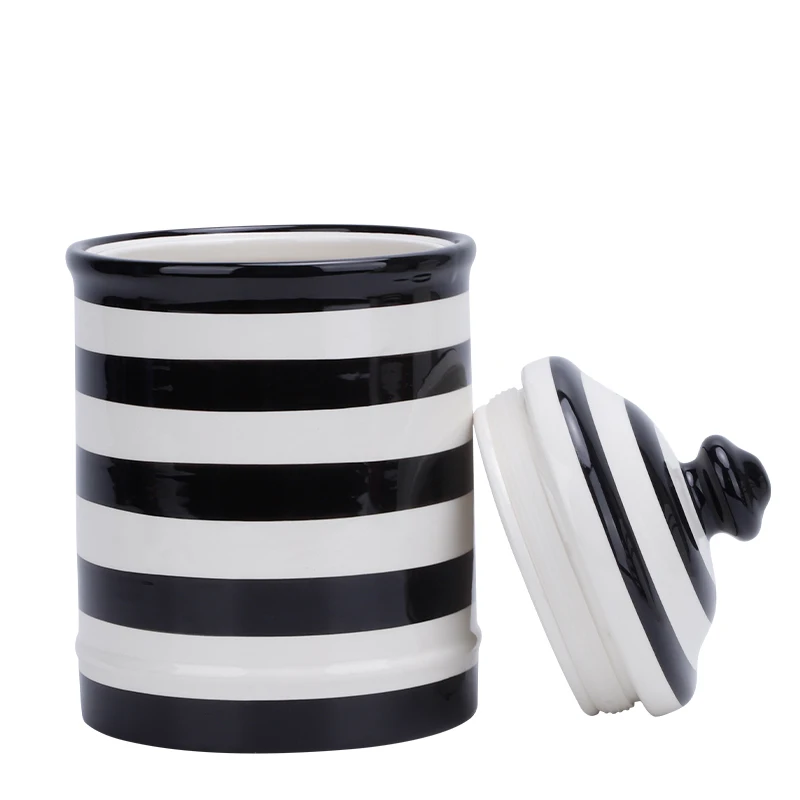 Udeco New Custom Large Capacity Food Storage Jars Striped Storage Tanks Ceramic Sealed Jar for Home Kitchen