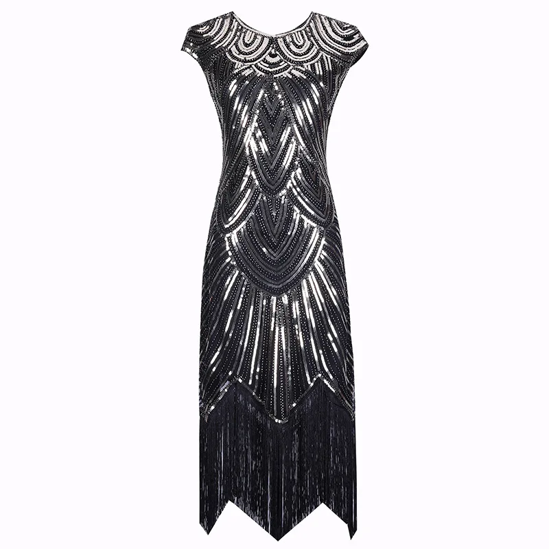 XS-5XL Women Vintage Style 1920s Beaded Charleston Flapper Gatsby Fringe  Dress