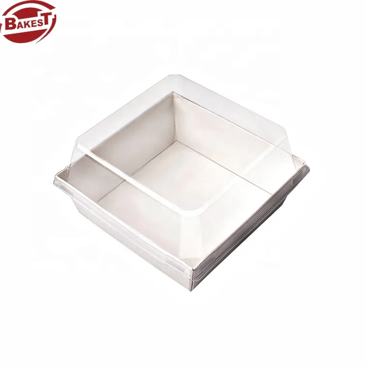 Customizable Square Bread Paper Packing Boxes Food Grade Disposable White/Kraft Tray Plastic Lid Embossing Matt Lamination