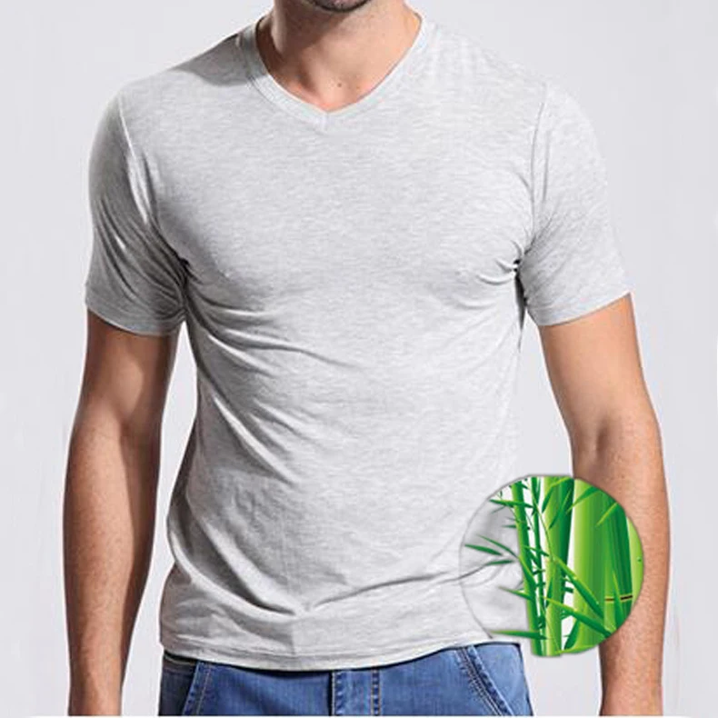 In Stock Custom Print Breathable Anti-Wrinkle Men's V-Neck Bamboo Oversized Sleep 220 Gsm Blank Bamboo T Shirt