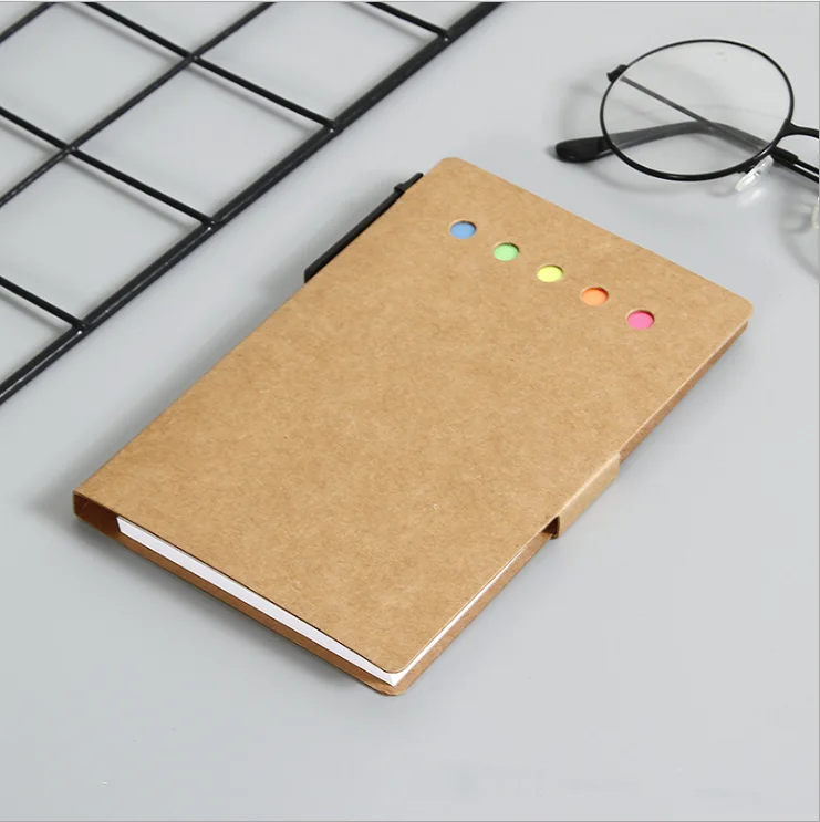 OEM Custom Printed Kraft Cover Memo Notebook Self-Adhesive Sticky Notes Pad and Pen Included