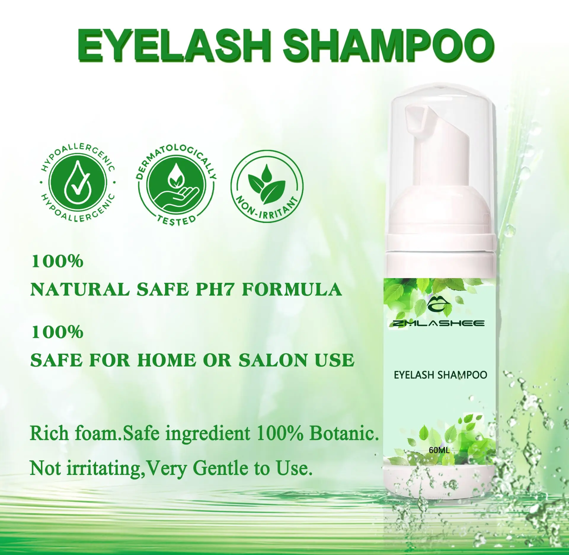 Green Natural Lash Shampoo Private Label Oil Free Lash Shampoo Kit100