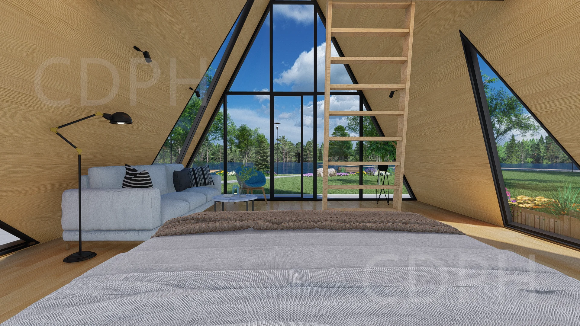 Luxury Prefab Resort House Hotel Shipping Container 2 Bedroom Cabin Tiny Triangular Roof Homes With Bathroom and Kitchen