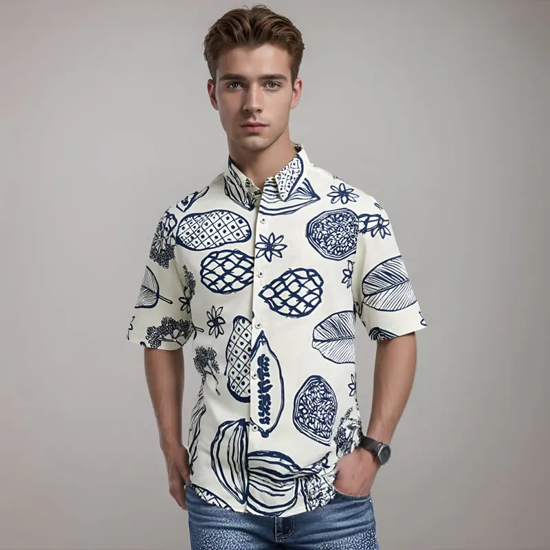 Kemeja Pria Casual Berselancar Liburan OEM Hawaiian