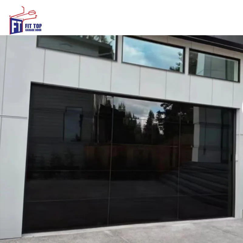 Most Popular  Frameless Black Mirror Garage Doors Overhead Sectional Glass Garage Door