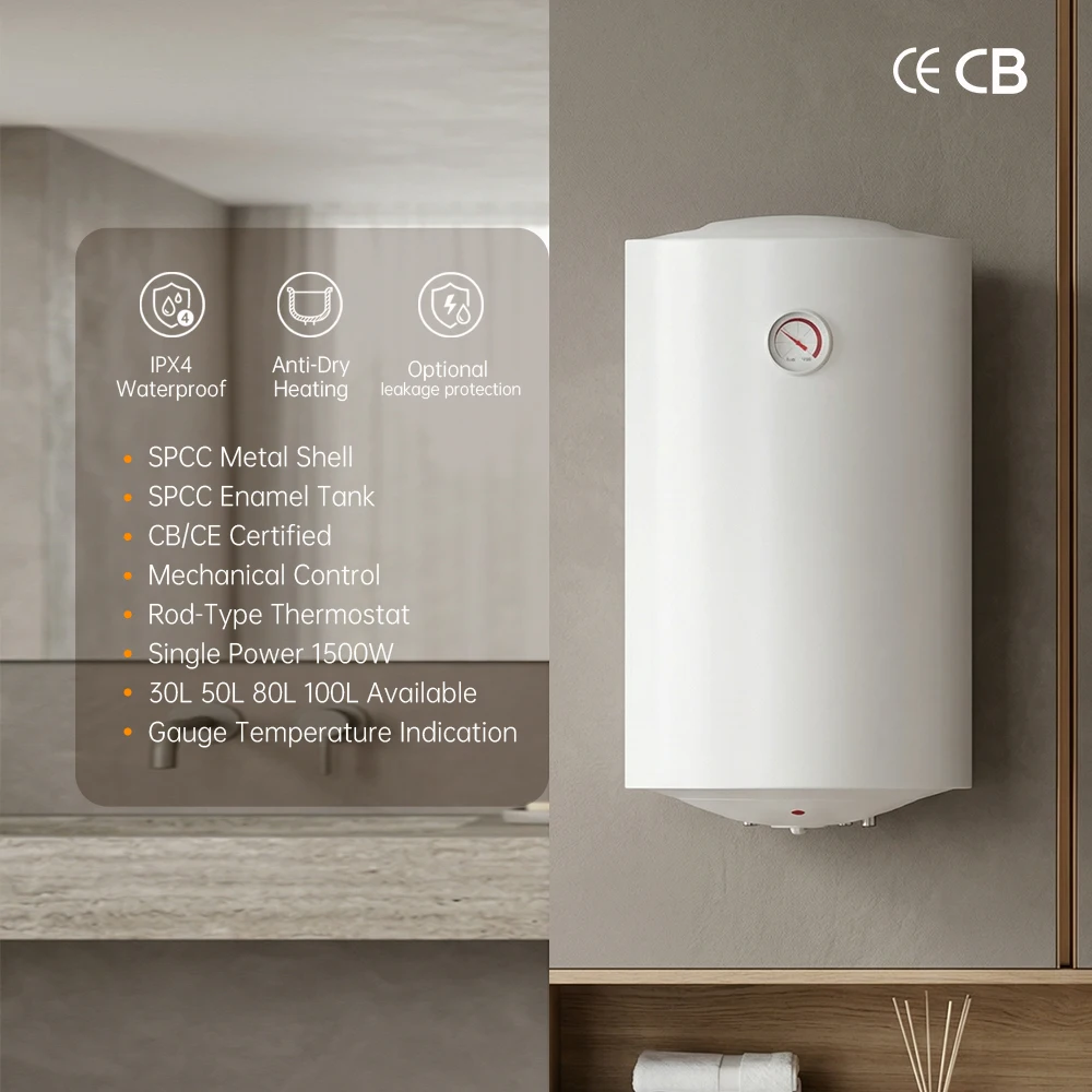 30L/50L/80L/100L Stainless Steel Wall-Mounted Electric Storage Water Heater Enamel-Lined Inner Tank for Household Hotel Use