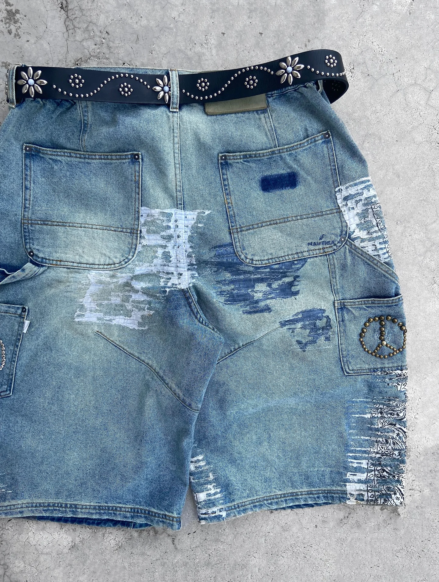 Salati Custom Print Crystal logo Heavyweight Denim Jorts Shorts for Men Distress Baggy Vintage Jeans Double Waist Shorts gallery 2