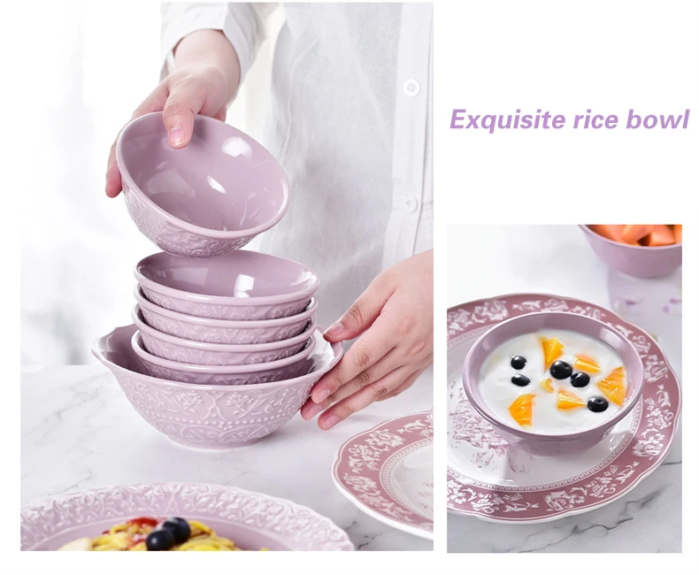 Purple Ceramic Dinnerware Set With Royal Ancient Design Embossed Tableware Set Buy Ceramic