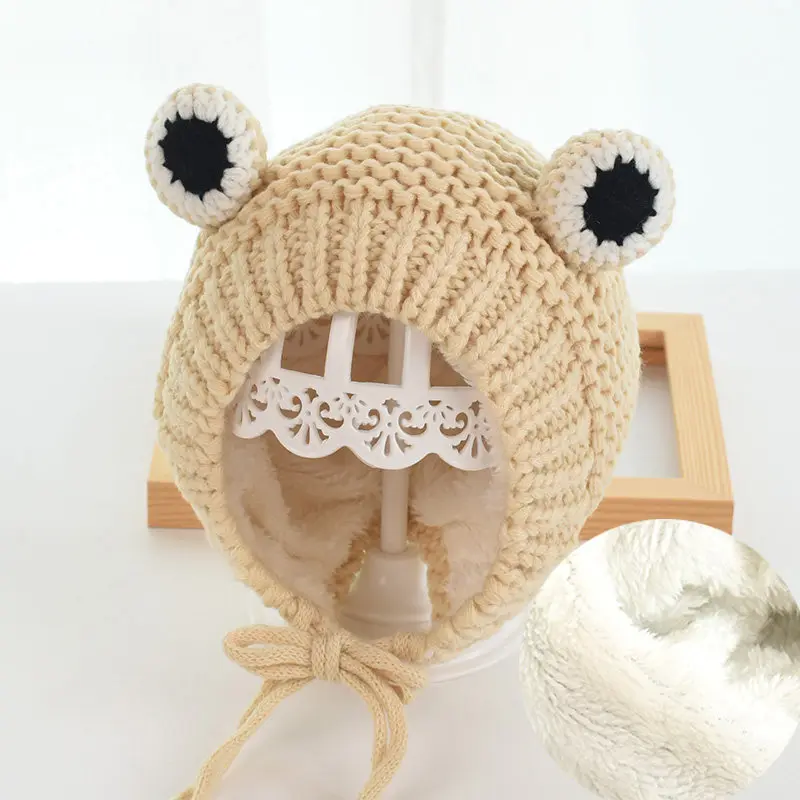 Solid color Cartoon frog knitted hat winter warm hat Skullies cap beanie for kLD 