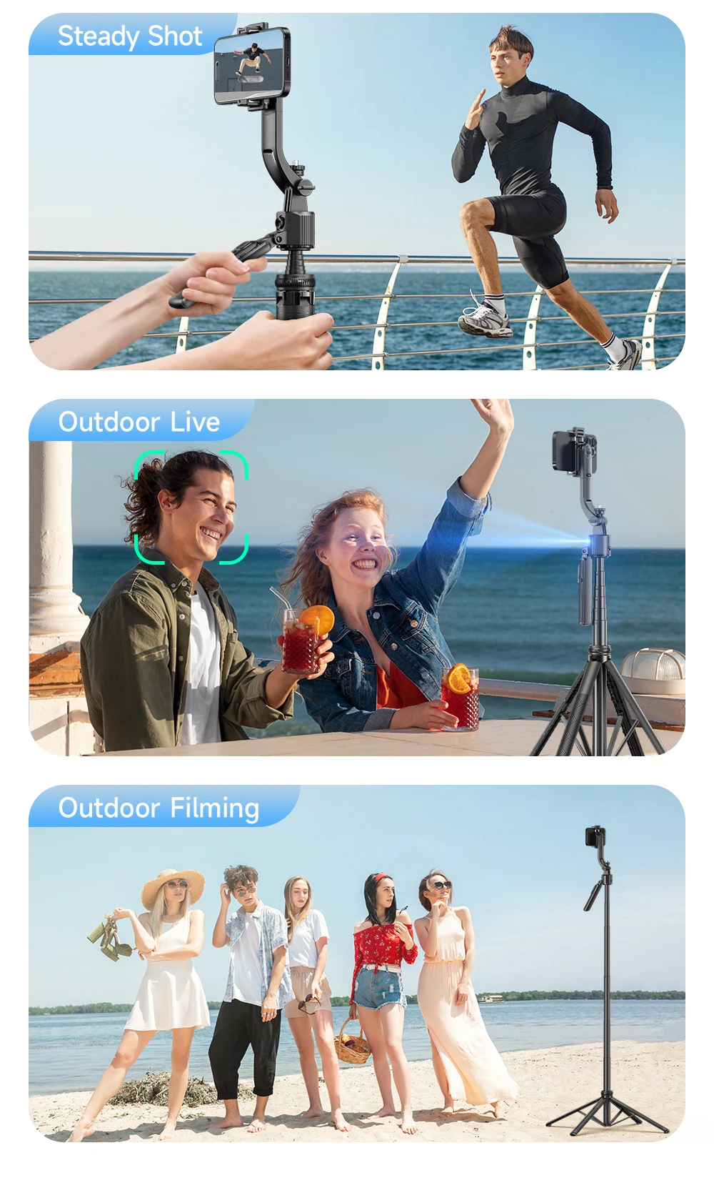 C17 AI Face Tracking Gimbal Quadrapod Max 1.6m 360 Degree Rotation Stable Selfie Stick for Mobile Phone Sports Digital Camera