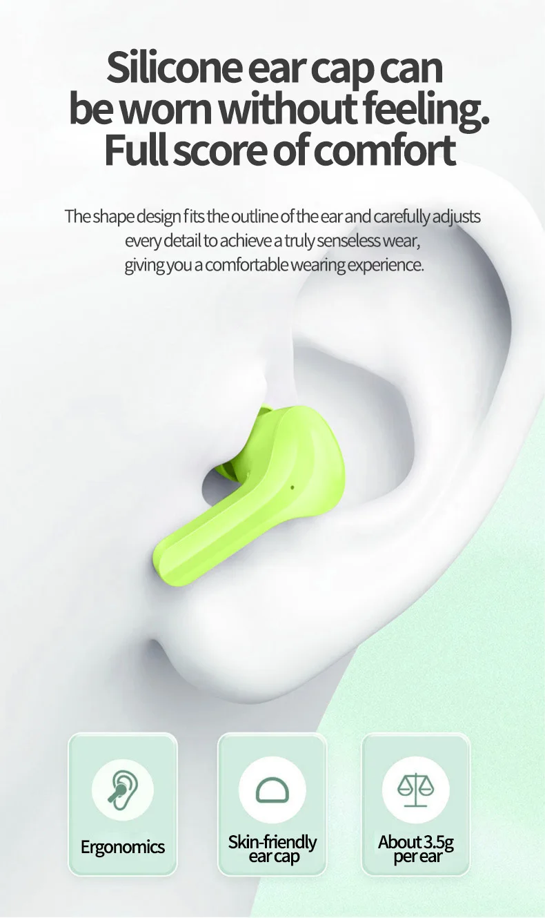 Air31 crystal portable BT LED display Mini Wireless Earbuds Headphones Gaming In-ear Earphone