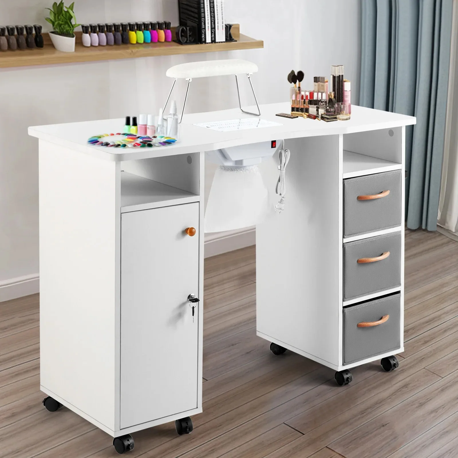Professional Multi-Functional Modern Wood Nail Table Station Fashionable Beauty Salon Furniture Drawer for Living Room Hospital