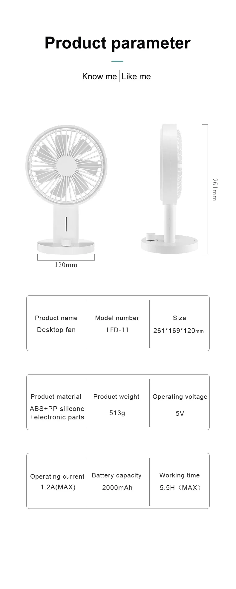 Control Mini Desktop Fan, 2000mAh, Portable, USB - detail 18
