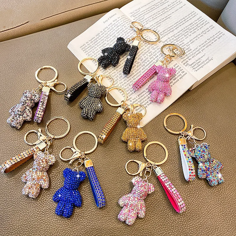 Fluffy Bear Diamond Crystal Keychain Bag Charm, OEM/ODM Available