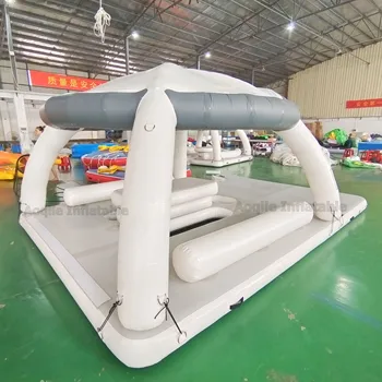 Water Sports Equipment Inflatable Island Floating Lounge Inflatable Dock Non slip With Canopy