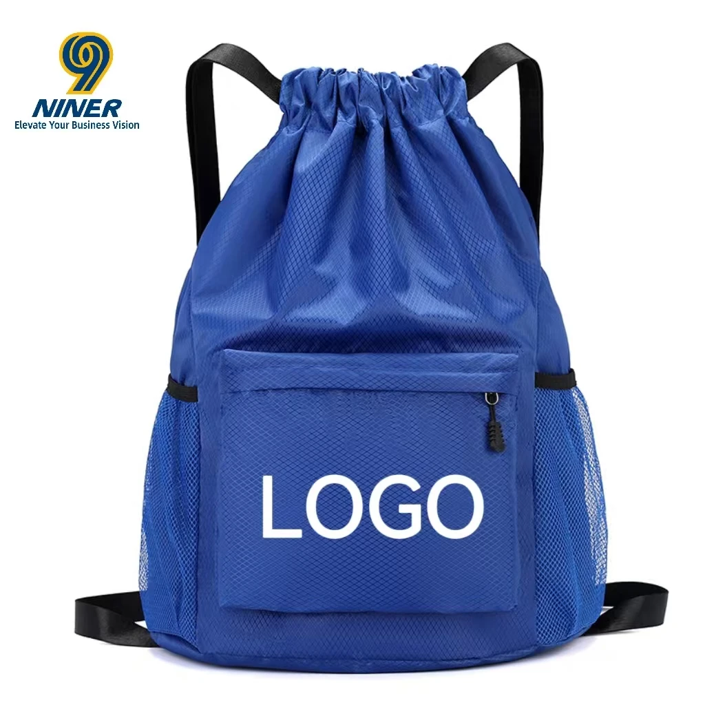 Custom Wholesale Classic Waterproof Polyester Sports Drawstring Backpack New Style Rope Basketball Swimming Training Storage