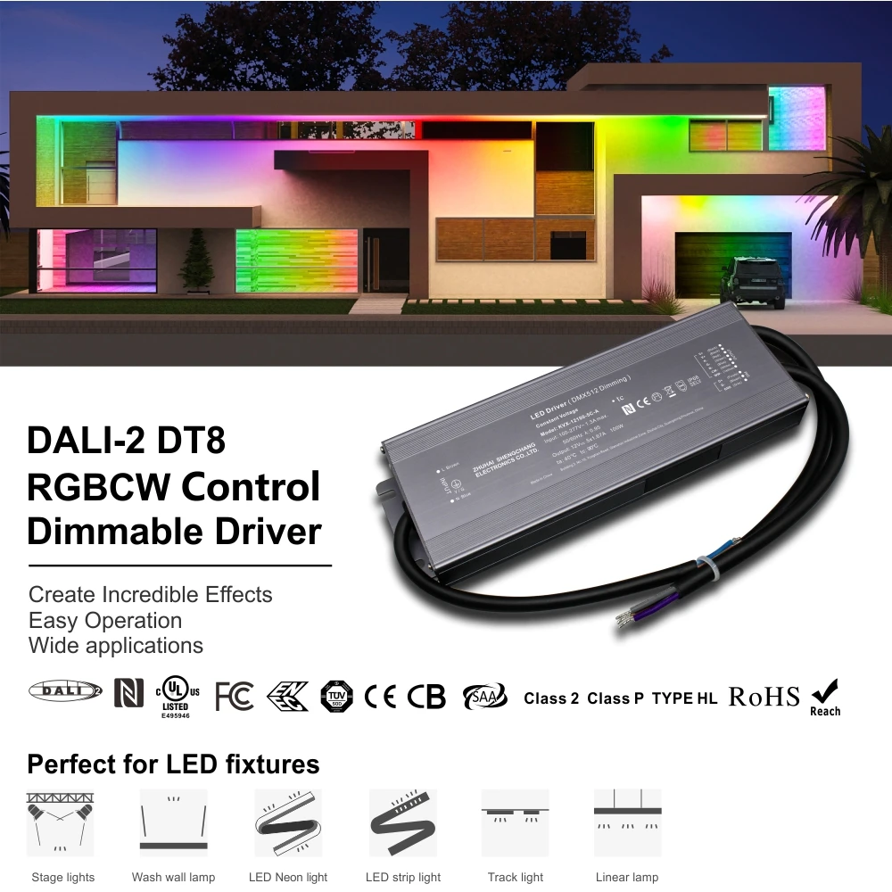 DALI 2 DT8 Dimmable LED Driver 24V 12V 30w 60w 80w 100w 150w 110ac ultra Small 1 2 3 4 5 Channel Rgb Cct 12 Volt Led Strip Light