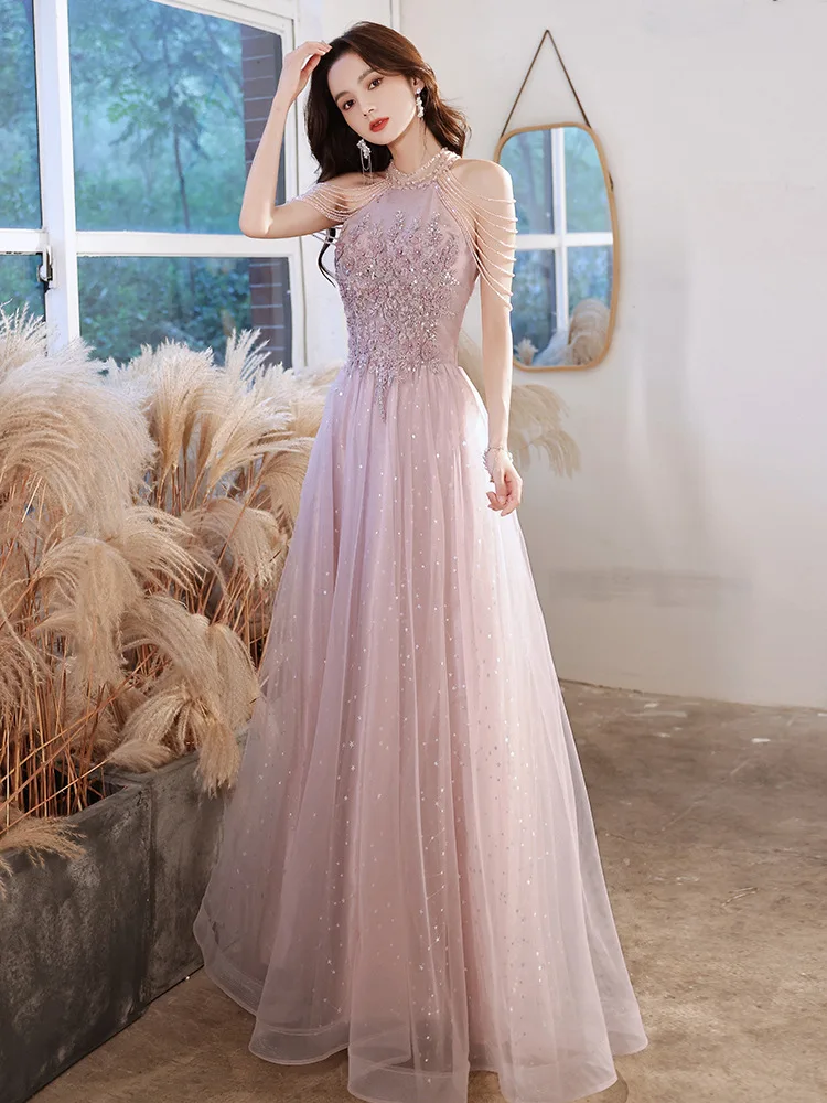 2023 Fancy Elegant Pink Evening Dress Birthday Party Bridesmaid Summer