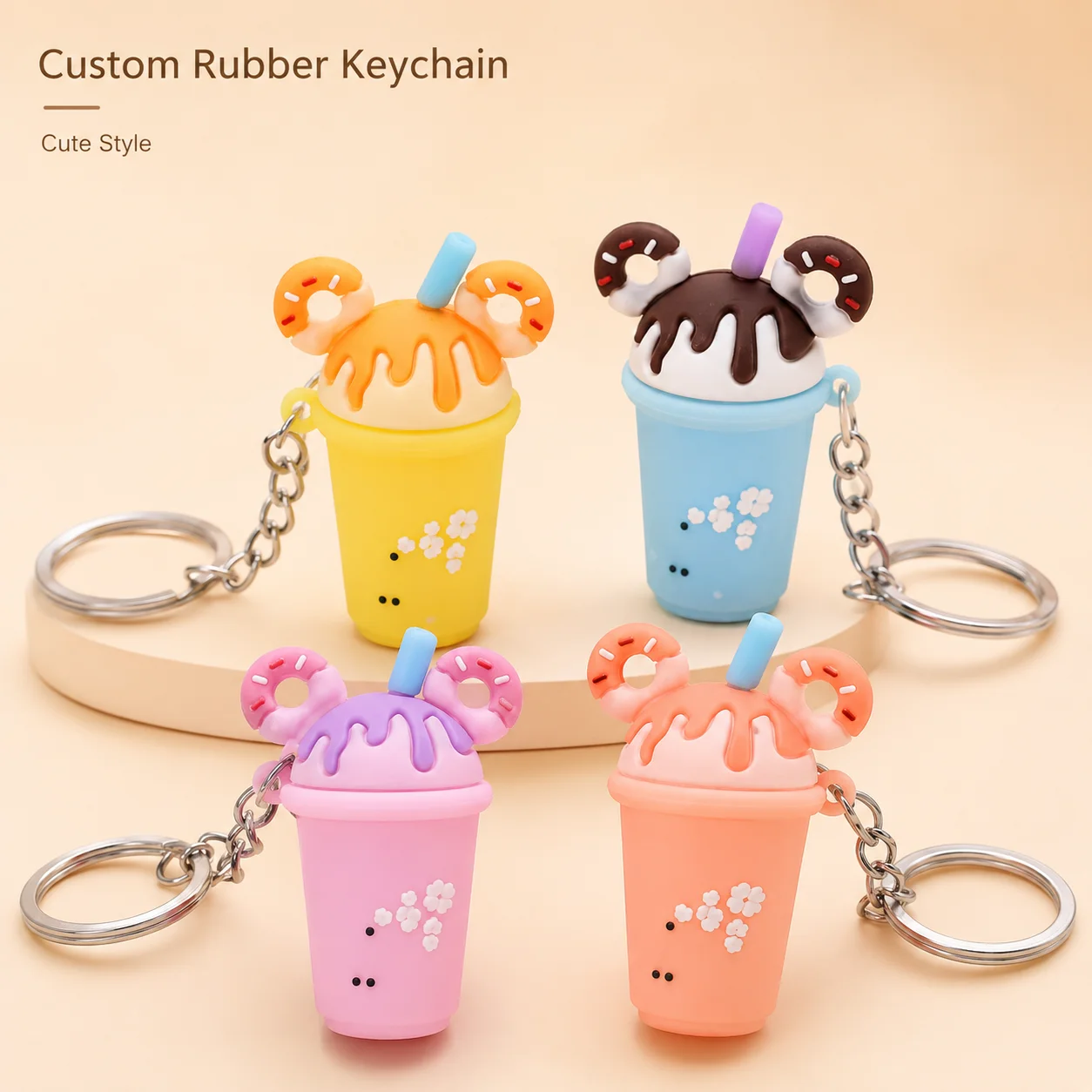 ZP-Wholesale 3D Cartoon Milk Tea Cup Keychain Soft PVC Rubber Ice