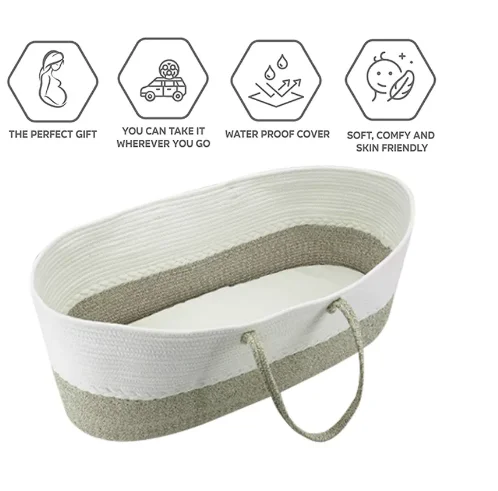 Foldable Customized Portable Soft Nappy Caddy 100%cotton Rope Baby Changing Woven Moses Cotton Rope Basket