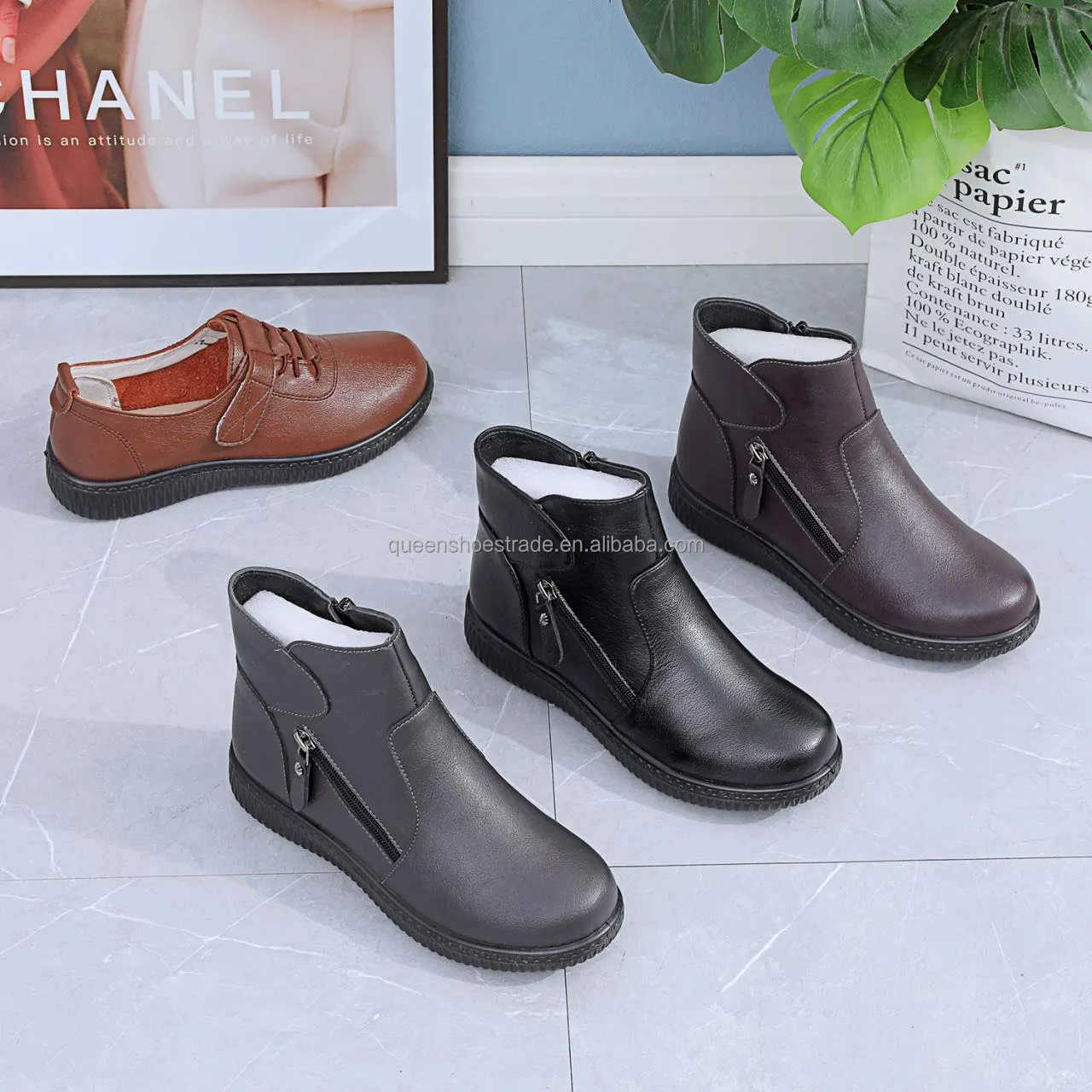 Customized Short Ankle Pu Leather Anti-slip Daily Wear Women Boots 2023 ...