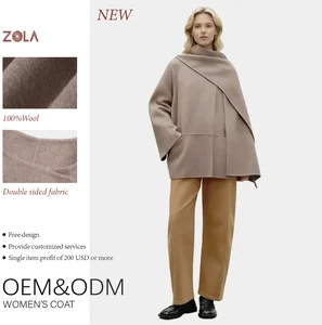 Hot Sale Women's Winter Eco-Friendly 100% Woolen Coat Handmade Casual Short Design Button Decoration Includes Scarf for Warmth