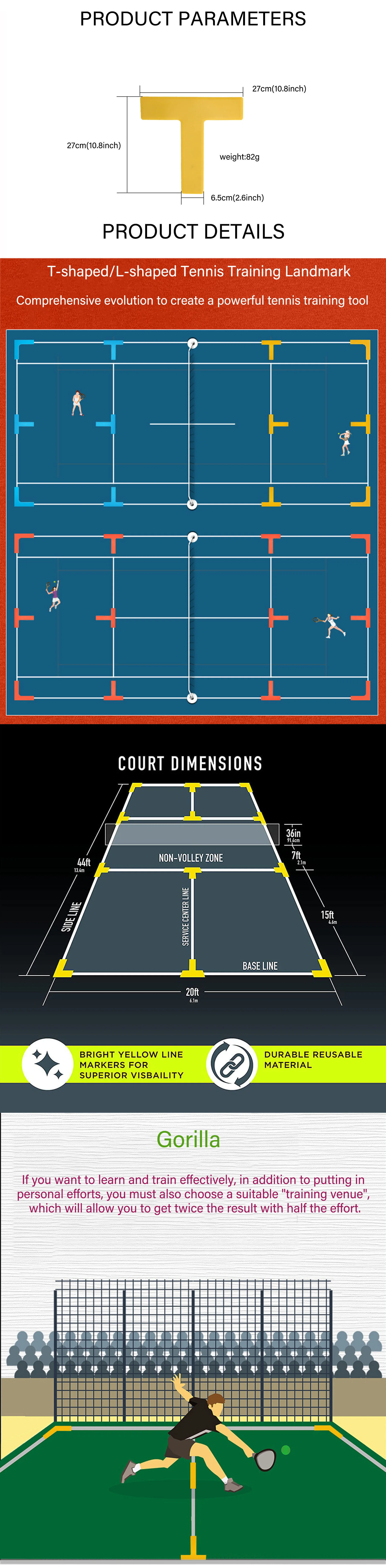 Tshaped Tennis Pickleball Court Lines Marker Antislip Cone Badminton