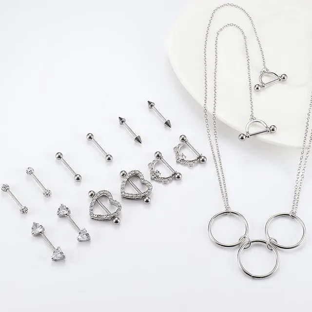 Stainless steel breast chain Nipple Chain Accessory Rhinestone Body chain Couple sexy sexy love breast ring piercing jewelry