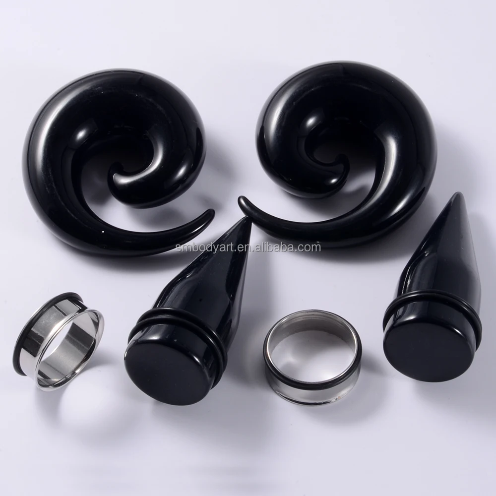 Tunnel D'oreille Spiralé Acrylique Noir - Taper Extensible 4mm Pour Stretching - Bijou Piercing Organique