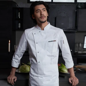 Tesimei Men's High-End Autumn Kitchen Clothes New Long Sleeve Chef Pants in Canvas for Hotel Restaurant Baking Kitchen Use