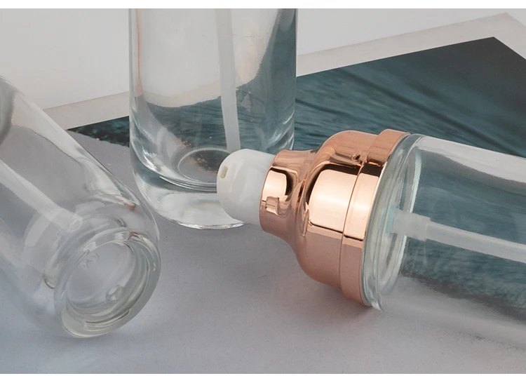 High quality frost round glass foundation bottle skincare cream jar cosmetic lotion bottle with gold cap factory