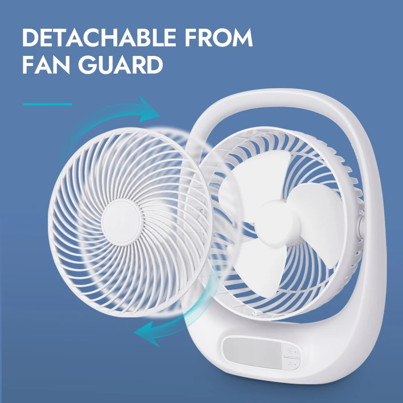 7-Inch Table Desk Fan Light Portable Type-C Rechargeable Fan Home Car Outdoor Use 3 Wind Speed 5V Electric Power Made Plastic
