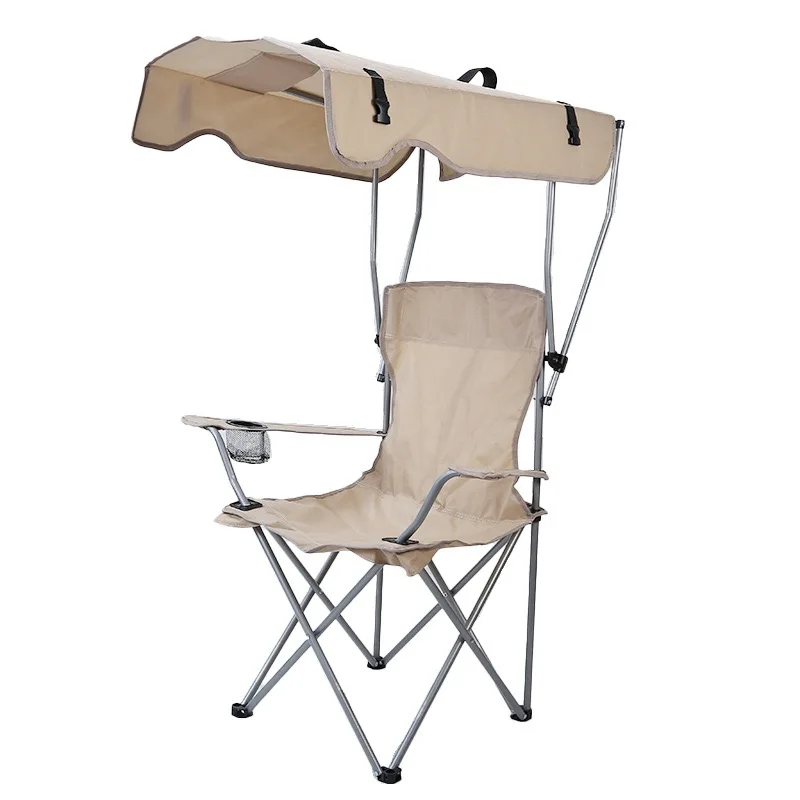 Portable Single Beach Chair with Sunshade Canopy Outdoor Oxford Fabric Camping Chair for Fishing